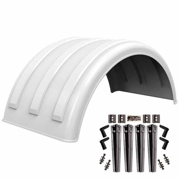 Minimizer White Poly Single Axle Fender Kit W/ Carbon Fiber Plastic Mounting Brackets ,48 X 25 Inch W/ 18 Inch Drop