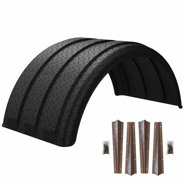Minimizer MIN1900 Single Axle Fender Kit - Black Diamond Plate Finish W/O Light Box W/ Weld-On Mounting Brackets