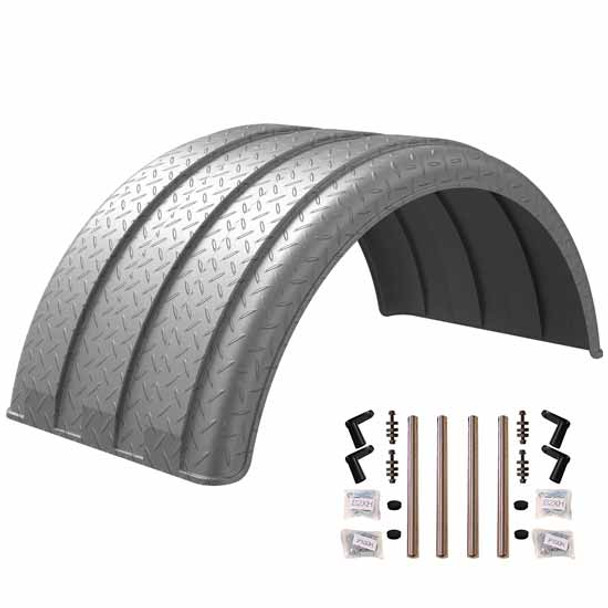 Minimizer MIN1900 Single Axle Fender Kit - Silver Diamond Plate Finish W/O Light Box W/ Stainless Steel Bolt-On Mounting Brackets