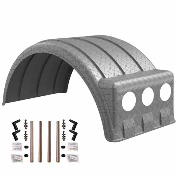 Minimizer MIN1900 Single Axle Fender Kit - Silver Diamond Plate Finish W/ Light Box W/ Stainless Steel Bolt-On Mounting Brackets