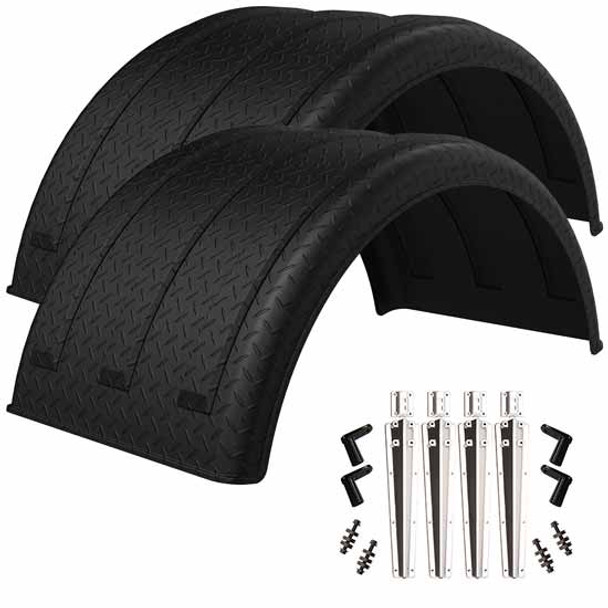 Minimizer MIN2260 Tandem Axle Fender Kit - Black Diamond Plate W/ Liquid Platium Plastic Bolt-On Mounting Brackets