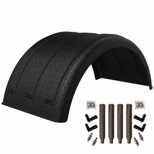 Minimizer Diamond Plate Black Poly MIN2260 Fender Single Axle Fender Kit W/ Plastic Paddle Mounting Brackets - Pair