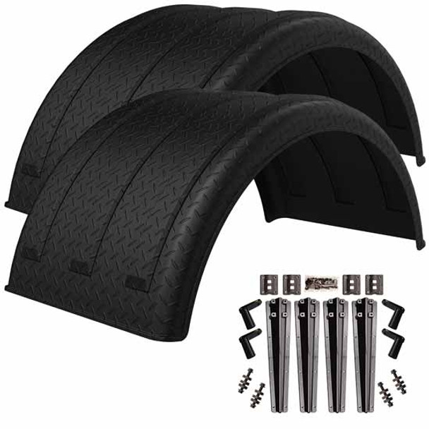 Minimizer MIN2260 Tandem Axle Fender Kit - Black Diamond Plate W/ Carbon Fiber Plastic Bolt-On Mounting Brackets