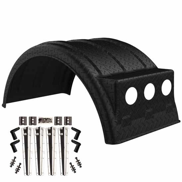 Minimizer Poly Single Axle Diamond Plate Black Fender Kit W/ Lightbox & Mirror Finish Mounting Brackets