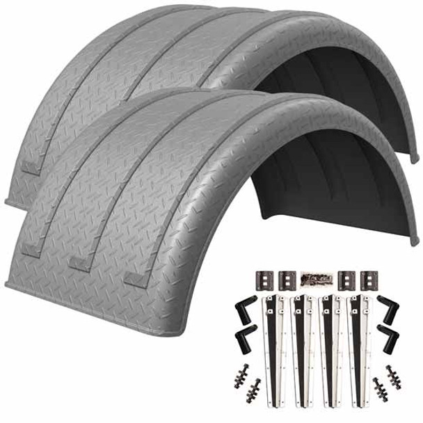 Minimizer Poly Multiple Axle Diamond Plate Silver Fender Kit W/ Mirror Finish Mounting Brackets