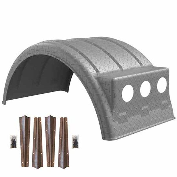 Minimizer Poly Single Axle Diamond Plate Silver Fender W/ Lightbox Kit W/ Weld On Steel Brackets