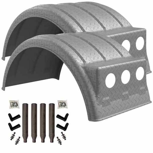 Minimizer MIN2260 Tandem Axle Fender Kit - Silver Diamond Plate, W/ Light Box, W/ Plastic Paddle Bolt-On Mounting Brackets