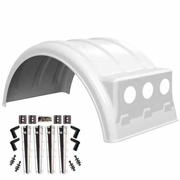 Minimizer MIN2260 Dual Tire Single Axle Kit Fender Kit - White, W/ Light Box, W/ Mirror Finish Plastic Bolt-On Mounting Brackets