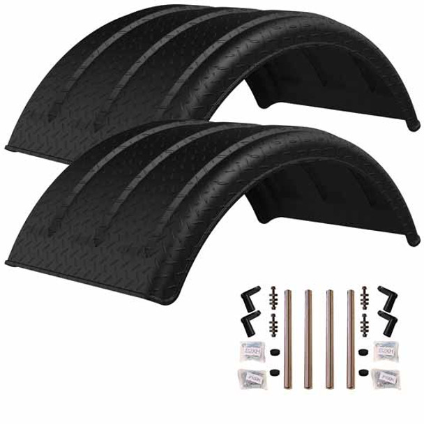 Minimizer MIN150 Tandem Axle Fender Kit - Black Diamond Plate Finish Stainless Steel Bolt-On Mounting Brackets