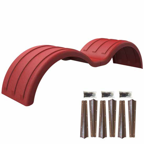 Minimizer Red Poly Min1354 Tandem Axle Fender Kit W/ Steel Mounting Brackets For A Tandem Axle Tractor Or Trailer With 53 Inch Axle Spread