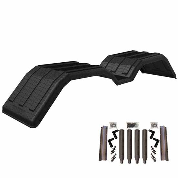 Minimizer MIN200 Tandem Axle Fender Kit Black Diamond Plate Finish With Plastic Paddle Bolt-On, 2 Under Mounting Brackets