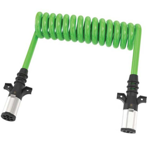 12 Feet 7-Way Green ABS Coiled Trailer Cable Assembly W/ 12 Inch Leads