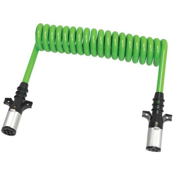 15 Feet 7-Way Green ABS Coiled Trailer Cable Assembly W/ 12 Inch Leads