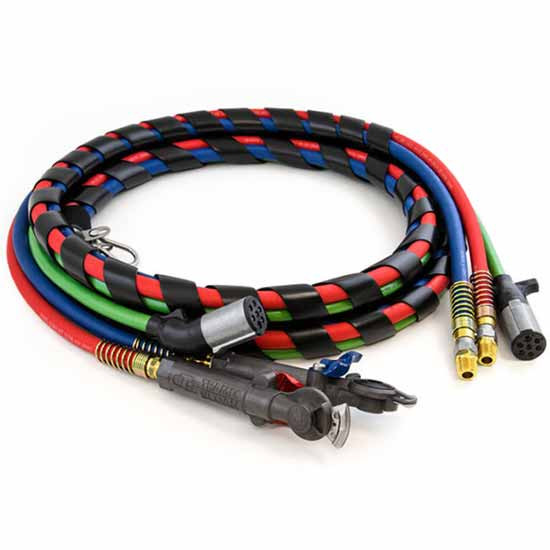 3-In-1 Premium ABS Trailer Cord & Hoses With Spiral Wrap - 13.5 Foot