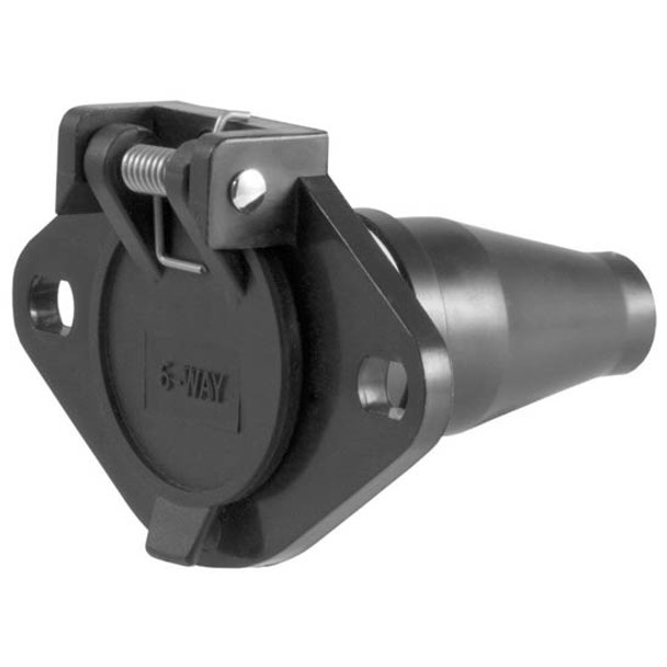 Vehicle-Side 6-Way Round Connector Socket W/ Dust Cover Connects Tail, Brake, Turn Signal, Auxiliary Power