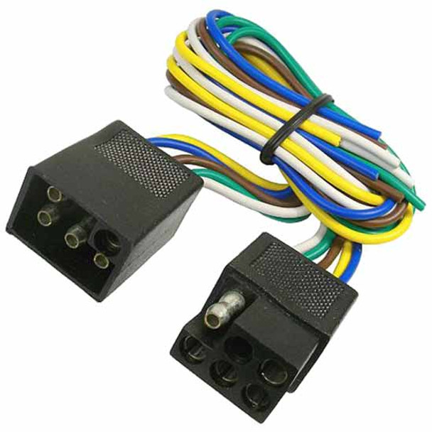 5-Way FM Squared Trailer Connector And M 5-Way Squared Trailer Connector W/ 12 Inch 18 AWG Wires