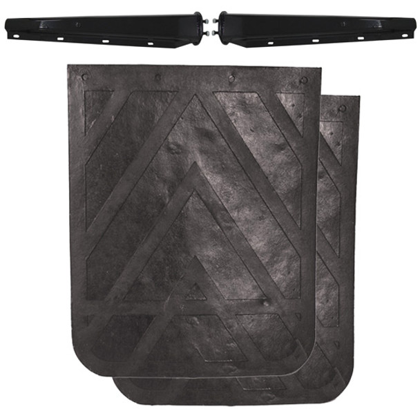 TPHD Black Steel Mud Flap Hangers W/ 24 x 30 Inch Black Rubber Chevron Mud Flaps