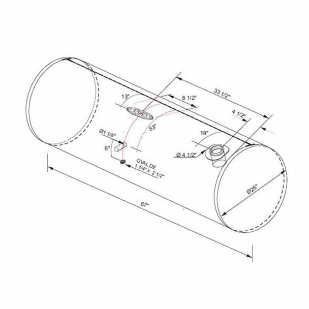 CSM 150 Gallon Rear Fill Fuel Tank 26 X 72 Inch, Driver Side For Peterbilt Old Style Manifold With Aircraft Filler