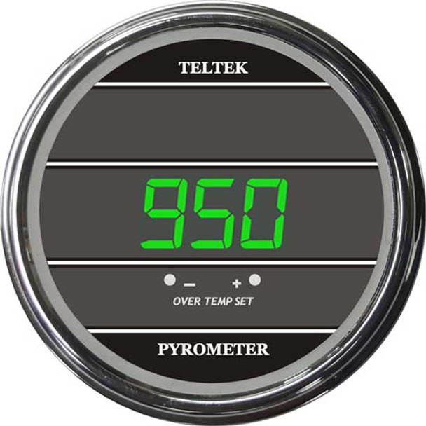 Green Digital Large Pyrometer 40-1850 Degree F With Chrome Bezel - 3-3/8 Inch Diameter