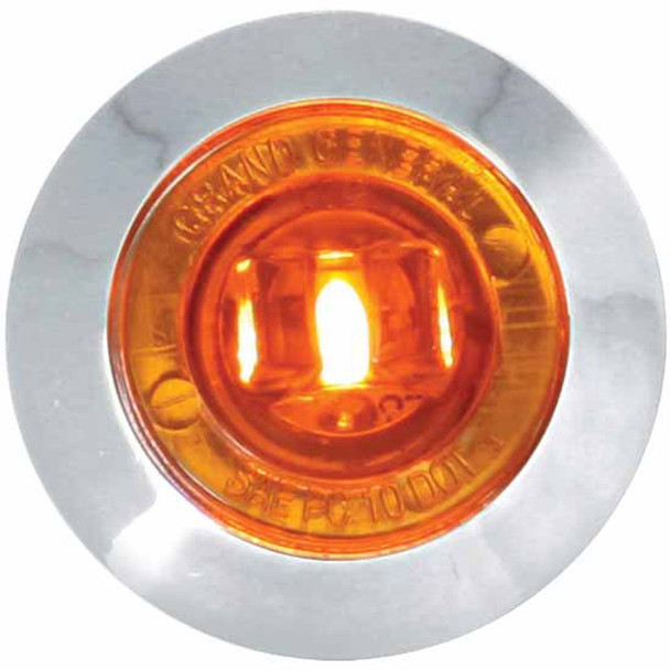 1 Inch Mini Push/Screw-In Wide Angle LED Marker Light W/ Bowtie Lens & Chrome Bezel - Amber LED/ Amber Lens