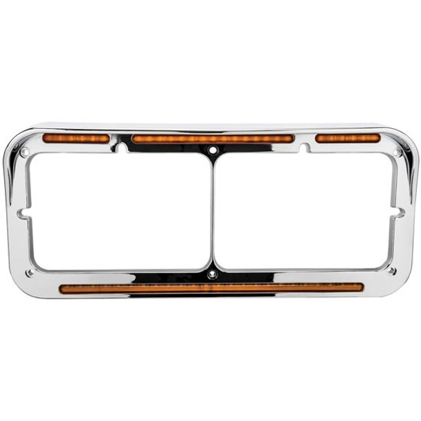 Dual Square Headlight Bezel W/ Flatline LED Lights Amber/Amber For Square Headlights