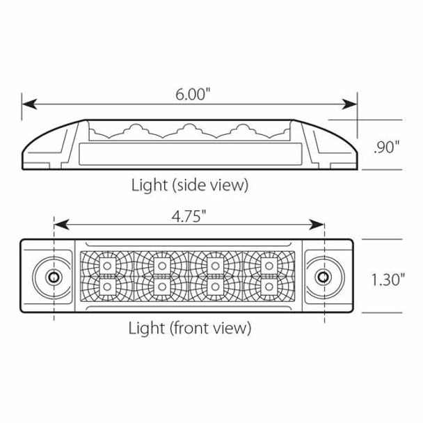 Amber LED Rectangular Dual Function Spyder Light, 6 Inch 8 Diode