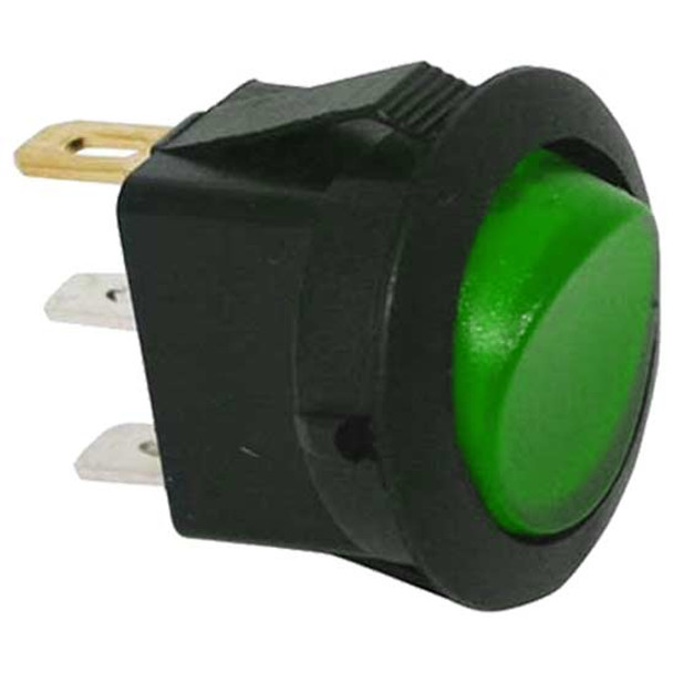 Illuminated Green Round Rocker Switch , 16A At 12V For 5/8 Inch Hole