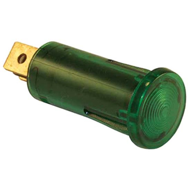 Green Warning Light W/ 2 Lucar Terminals & .250 Tabs, 16A At 12V For 1/2 Inch Hole