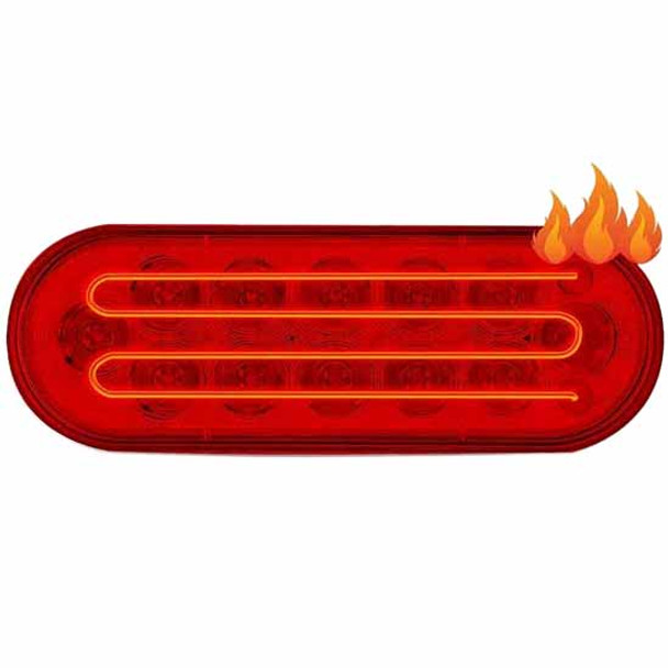 6 Inch Oval 12 LED Stop/Turn/Tail Light W/ Heated Lens - Red LED/ Red Lens