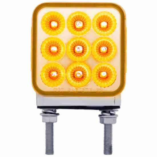 3 Inch Square 30 LED Reflector S/T/T Double Face Light W/ Double Post - Amber & Red LED/ Clear Lens