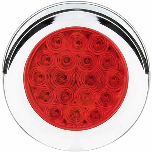 4 Inch 18 Diode Red LED Red Lens Stop, Turn, Tail Light W/ Twist/Lock Chrome Bezel W/ Visor