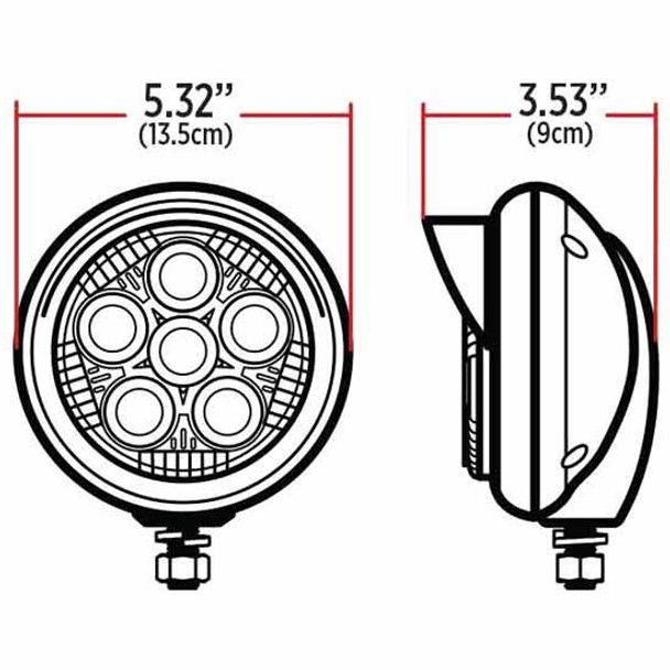 Front LED Work Light W/ Black Housing & Visor, Flush Mount