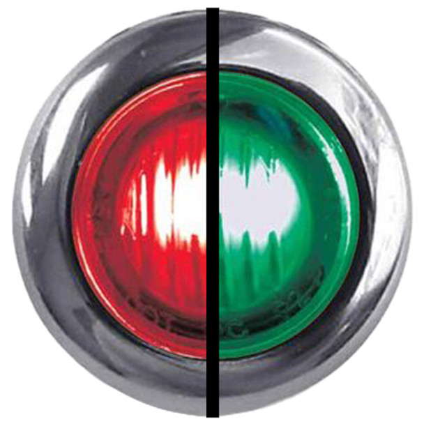 0.75 Inch Round Bulkhead Red Marker To Green Auxiliary Dual Revolution LED Light W/ Chrome Bezel & Clear Lens