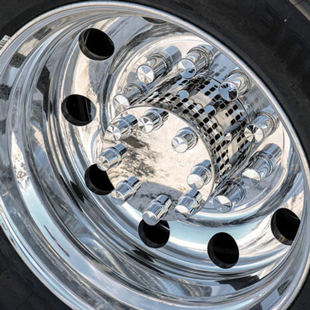 304 Polished Stainless Steel Multi-Fit Hub Cover W/ 33MM Chrome Plastic Nut Covers