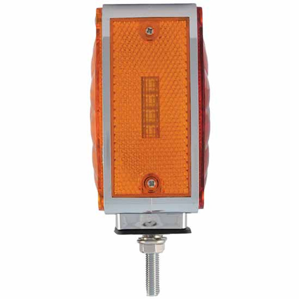 38 LED 4 Inch Square Double Face Turn Signal Light, Driver Side W/ Double Post - Amber & Red LED/ Amber & Red Lens