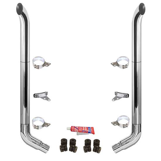 BESTfit 7-5 X 120 Inch Chrome Exhaust Kit W/ West Coast Turnout Stacks & OE Style Elbows For Peterbilt 378, 379, 389 Glider