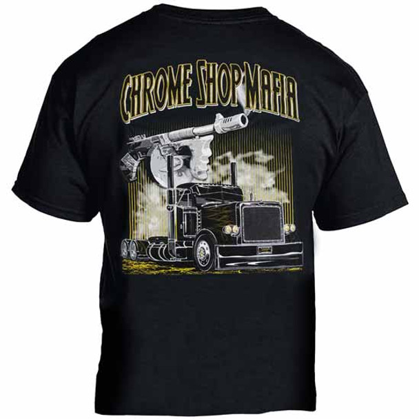 CSM Tommy Gun & Peterbilt Day Cab T-Shirt W/ Yellow Lettering & Flames - Medium