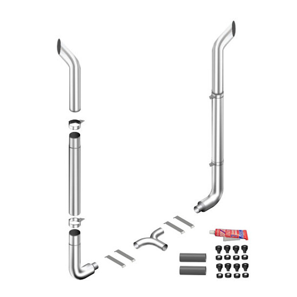 Lincoln Chrome 6-5 X 108 Inch Exhaust Kit W/ Bull Hauler Stacks, Long 90S & Y-Pipe W/ Flex Connection