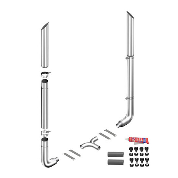 Lincoln Chrome 6-5 X 96 Inch Exhaust Kit W/ Miter Stacks, Long 90S & Y-Pipe W/ Flex Connection
