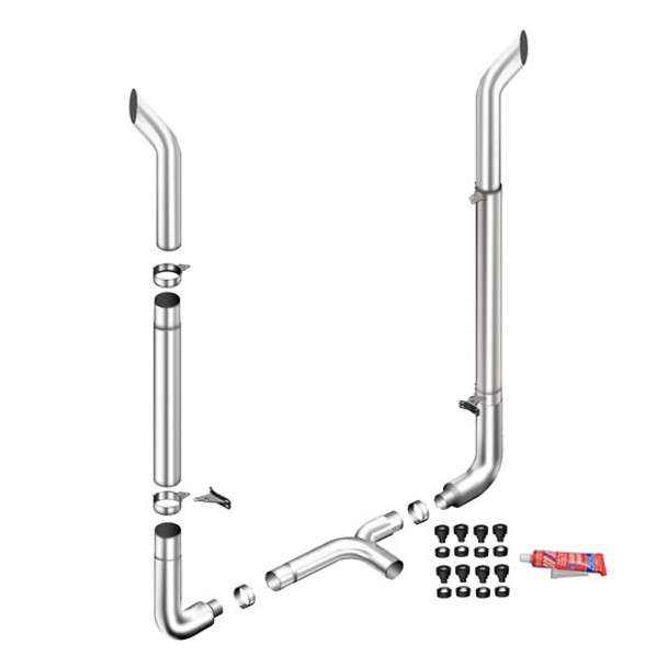 Lincoln Chrome 7-5 X 96 Inch Exhaust Kit W/ Bull Hauler Stacks, Long 90S & Chrome Tapered Y-Pipe