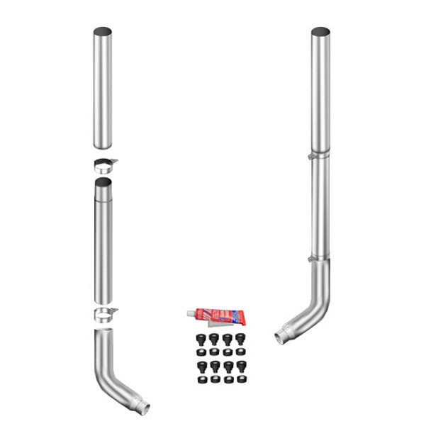 Lincoln Chrome 7-5 X 120 Inch Exhaust Kit W/ Flat Top Stacks& OE Style Elbows For Peterbilt 378, 379