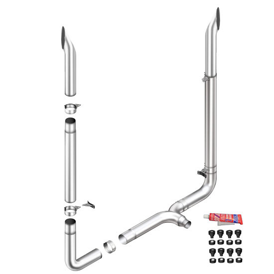 Lincoln Chrome 6-5 X 114 Inch Exhaust Kit W/ Short 30 Stacks, Long 90S & Chrome Tapered Y-Pipe