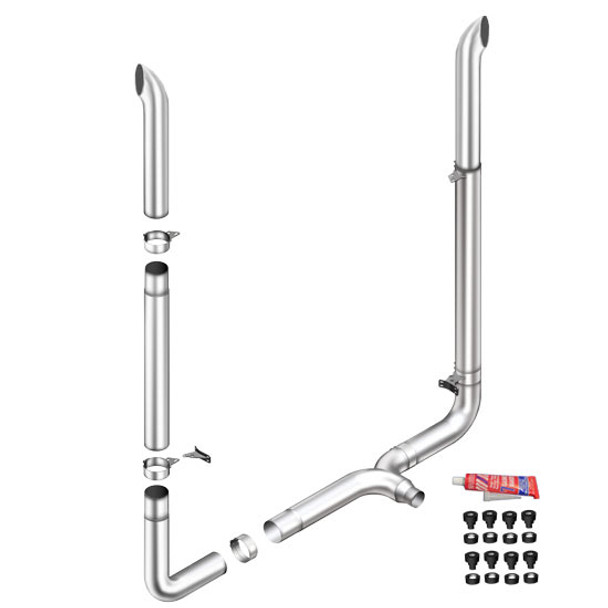 Lincoln Chrome 7-5 X 120 Inch Exhaust Kit W/ Curve Stacks, Long 90S & Chrome Tapered Y-Pipe