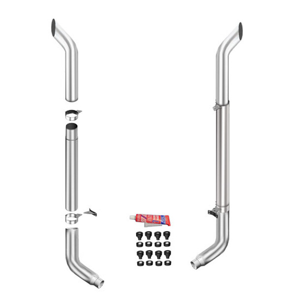 Lincoln Chrome 7-5 X 96 Inch Exhaust Kit W/ Bull Hauler Stacks & OE Style Elbows For Peterbilt 378, 379