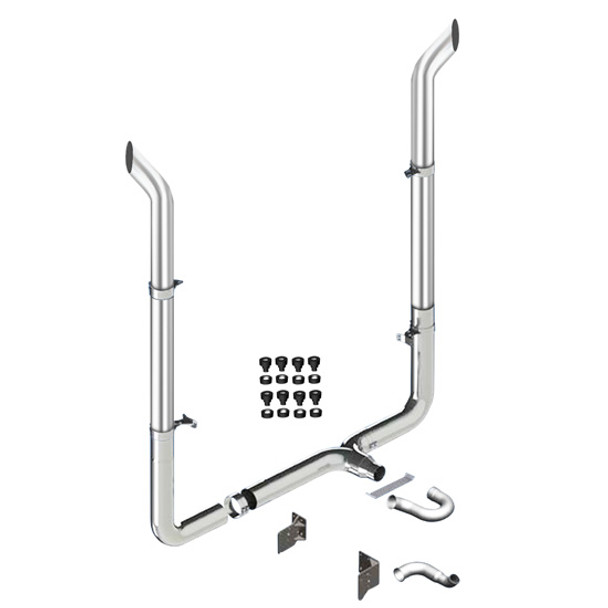 Lincoln Chrome Exhaust Kit, 7 x 84 Inch W/ Bull Hauler Stacks & Long Drop Elbows For Peterbilt 389 2011-2017