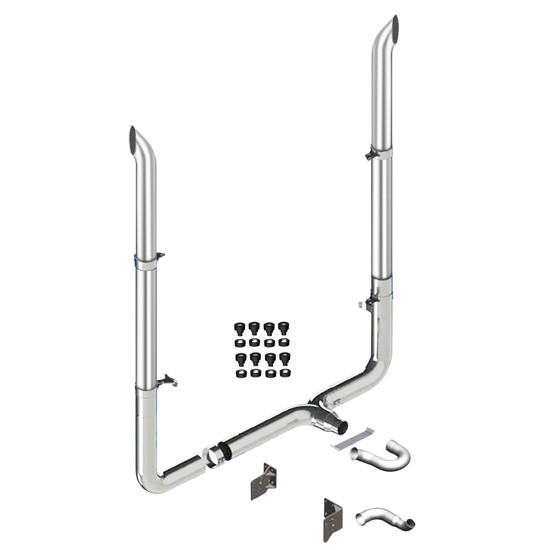 Lincoln Chrome Exhaust Kit, 7 x 84 Inch W/ West Coast Stacks & Long Drop Elbows For Peterbilt 389 2011-2017