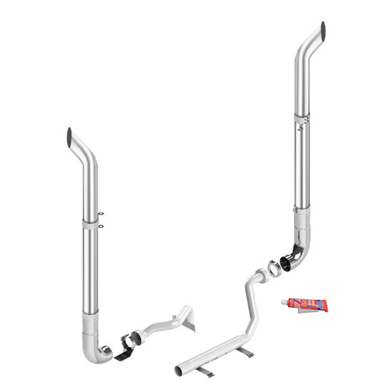 Lincoln Chrome Exhaust Kit, 7 x 108 Inch W/ Bull Hauler Stacks & Long Drop Elbows For Kenworth W900L