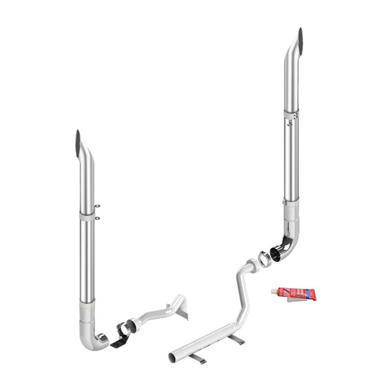 Lincoln Chrome Exhaust Kit, 7 x 96 Inch W/ Short 30 Stacks & Long Drop Elbows For Kenworth W900L