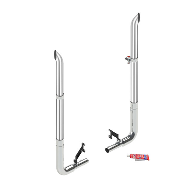 Lincoln Chrome 7 X 108 Inch Exhaust Kit With West Coast Stacks W/ Long Drop Elbows For Peterbilt 589 W/ Cab Mount Exhaust
