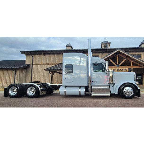 Lincoln Chrome 7 X 114 Inch Exhaust Kit With West Coast Stacks W/ Long Drop Elbows For Peterbilt 589 W/ Cab Mount Exhaust